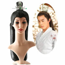 (Xinyi costume) new mens wig Hanfu full top high temperature silk long straight hair set Tang suit hair bun breathable head cover