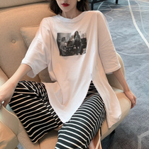 Pregnant woman top summer suit 2022 summer fashion hot mom net red summer thin short sleeve loose two sets