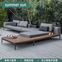 Nordic Outdoor Patio Garden Corner Open-air Balcony Waterproof Sunscreen Teak Wood Sofa tea Princess Lying Bed Combo