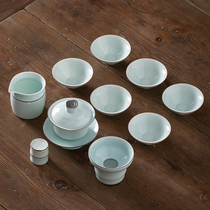 Chinese Kung Fu tea set Home living room office reception small set of tea cover bowl high-end simple green and white porcelain