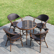 Outdoor table and chair courtyard rattan chair outdoor folding cafe rattan combination simple open-air garden balcony three-piece set