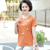 Young mom candy color short-sleeved T-shirt 30-40 years old 50 middle-aged women summer round neck comfortable breathable top