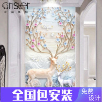 8d mural Nordic style background wall wallpaper corridor aisle porch wallpaper Dream Forest elk decorative wall cloth
