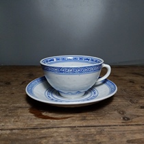 Jingdezhen Ceramic Tea Set Guangming Porcelain Factory Old Factory 70 s Blue and White Tongguang Linglong Flower Core Coffee Cup