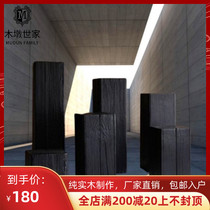 Nordic Silent Wind Carbonated Wood Mound Black Log Wood Pile Home Tree Stump Swing Piece Creative Solid Wood Edge a few short stool