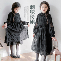 Girls Dress 2021 Autumn Korean New Childrens Wear Chiffon Embroidery Princess Skirt