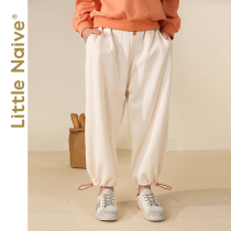 LittleNaive small innocent casual girl pants loose spring outside wear in the big childrens tie pants wide leg pants