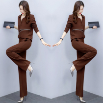 Wide-leg pants suit womens spring 2021 new womens temperament goddess fan age reduction and thin Western style two-piece suit pants