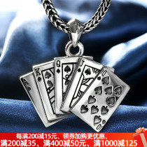 Flush poker pendant sterling silver mens spades K skull hip hop personality hipster fashion pendant retro hipster men