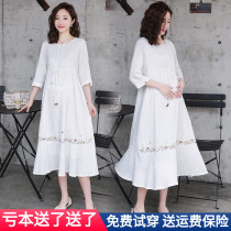 Maternity cotton spring and summer 2021 new fashion Korean version loose embroidery maternity dress long does not show care