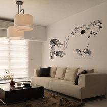 Water Moon Mirror Flower friend crane Chinese wind Red-crowned crane Reed calligraphy painting living room study studio decoration painting wall stickers