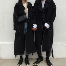 Couple dress autumn dress Korean trend Japanese retro fashion loose casual coat black couple trench coat