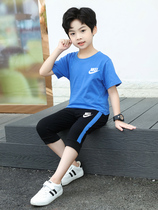  Official childrens suit Boys summer clothes Girls summer cotton two-piece set Large childrens sports short-sleeved clothes