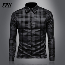European Station Spring Autumn New Pure Colour Korean version Striped Plaid Sashimi Shirt Business Casual Blouse Long Sleeve Shirt Man