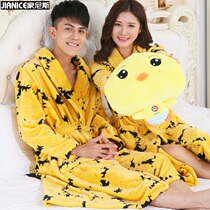 Autumn and winter flannel nightgown Mens and womens couple pajamas warm thickened coral velvet bathrobe extended large size bathrobe