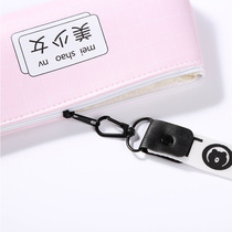  Japanese cute soft girl pink girl heart pen bag small fresh simple large capacity PU lanyard storage bag stationery bag