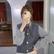 Spring clothing 2021 new small sub matching with high salt-salable sweet mesh red fried street sweaters horse chia two suits women