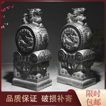 Stone carving door pier holding drum stone Qingshi Kirin antique door drum Villa door household pair of town houses can be customized