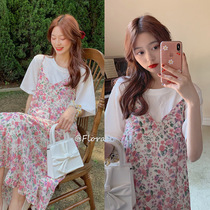 Pregnant mother tide dress does not show pregnant woman summer dress summer dress tide mother fairy fan pregnant woman Net red suit two-piece set