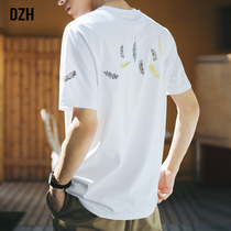 Embroidery mens loose short sleeve T-shirt mens mercerized cotton cotton summer mens 2021 New Summer fashion trend