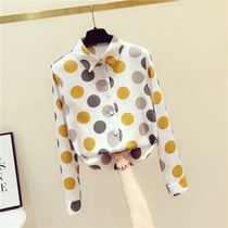 Korean design sense niche Chiffon shirt womens 2021 spring and autumn new long-sleeved wave dot printing foreign style fashion shirt