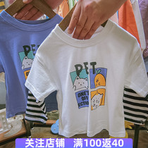 Boys long sleeve T-shirt little boy cotton base shirt autumn childrens wear childrens striped sleeve 2 baby coat tide