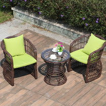 European outdoor table and chair rattan three-five-piece courtyard outdoor leisure bedroom rattan chair terrace balcony coffee table Teng chair