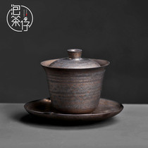 Coarse bowl gilt metal glaze cover Bowl kung fu tea set single product tea maker tea bowl three Cai Cup