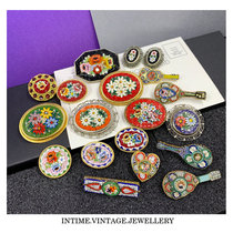 Italian mosaic vintage European retro stained glass stone mosaic art chicks medieval brooch