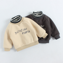 Baby plus velvet thick turtleneck sweater autumn and winter clothes 1-3 years old infants and young children fake two pieces of boys and girls jackets foreign style 2
