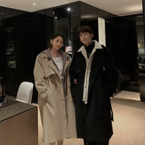 Hualun winter thick trench coat mens mid-length loose Korean version trend versatile khaki coat