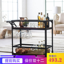 European wine cart Multi-function shelf Tea cart trolley Household kitchen Wrought iron solid wood dining car Hot sale