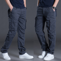 Pure Cotton Work Pants Men Pants Casual Work Pants All Cotton Abrasion Resistant Casual Pants Straight Cylinder Easy Loose Summer Slim Fit Multiple Pockets