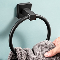 Towel ring Bathroom towel rack Towel hanging towel bar punch-free black stainless steel towel bathroom rack