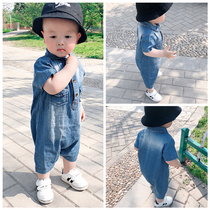 Baby Summer Dress Male Baby Conjoined Summer Pure Cotton Short Sleeve Denim Out Khaclothes Fashion Handsome Young Children Clothes