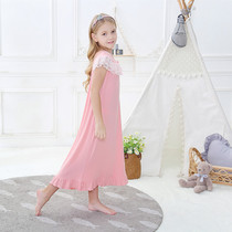 Summer girls sleeveless modal cotton long European and American Princess lace nightgown home clothes can be worn outside