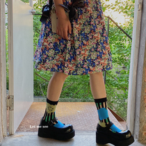LET ME SEE summer thin flower midsize stockings stockings womens socks Japanese cute outer wear ins tide joyful