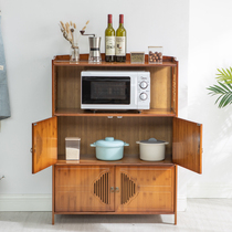 Kitchen household microwave oven rack solid wood bamboo storage rack Bowl plate storage cabinet bamboo products multi-layer floor cabinet