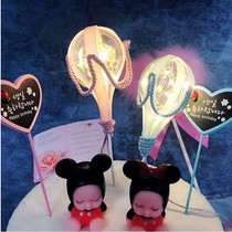 Pink blue three-dimensional light hot air balloon plug-in birthday cake love feather decoration plug dessert table layout