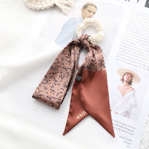 Floral ponytail Hairband retro bow pearl hair rope hair band tie hair female temperament Net red pearl hair ornaments silk scarf