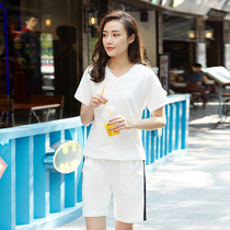 Clearance special summer womens V-neck short sleeve shirt casual shorts set cotton loose fashion sports two-piece set