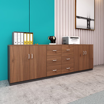 Office partition locker leaning against wall floor tea water short cabinet strip narrow cabinet wooded with drawer containing cabinet