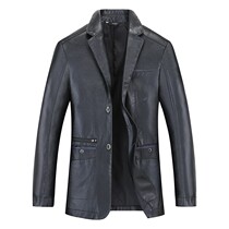 Winter middle-aged and young mens suit mens PU leather jacket mens suit collar leather jacket mens slim-fit suit waterproof jacket men