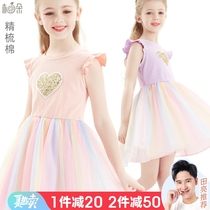 Girls dress nepotism red summer dress child princess dress 2022 new girl foreign air CUHK Girl mesh yarn dresses