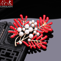 Brooch pin womens blazer accessories high-grade red corsage buckles pearl accessories temperament Japanese and Korean version
