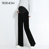 Pregnant women pants autumn and winter padded velvet cotton pants winter underbelly large size fashion model wear gold velvet wide leg pants