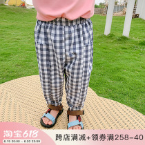 Yang Mejia Childrens Clothing 2022 Summer Dress New Girl Plaid Foreign Air Casual Pants Baby Loose Outside Wearing Long Pants