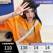 Summer Xianbai WORKOUT FLAME SMALL BEAR SHORT SLEEVE MEN AND WOMEN NATIONAL TIDE CARD LOVERS HIP HOP TREND LOOSE T-SHIRT