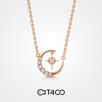 T400 jewelry Star Moon 18K gold diamond necklace female light luxury niche choker real diamond pendant birthday gift