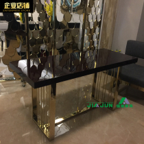 Simple post-modern stainless steel office desk model room creative fashion walnut wood skin paint writing desk 5359